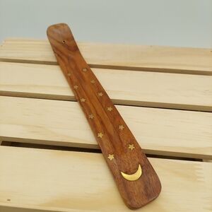 Moon and Stars Incense Holder Wooden Ash Catcher with Celestial Design